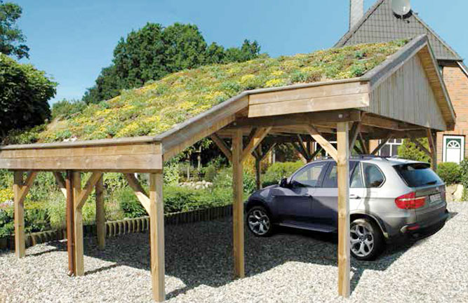 Carport mit Gründach auf Satteldach