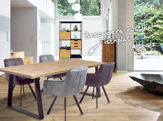 Massivholztisch Antelao mit Design-Stuhl Tanaro
