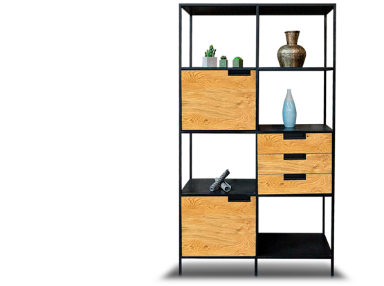 Regal aus Metall mit Holzschubladen und Türen im Industrial Style | HolzLand Köster in Emmerke