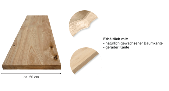 Waschtischplatte, Wandtischplatte, 4 cm vollmassiv, Detailansicht, erhältlich mit natürlicher Baumkante, gerader Kante, HolzLand Köster in Emmerke bei Hildesheim, Hannover, Alfeld